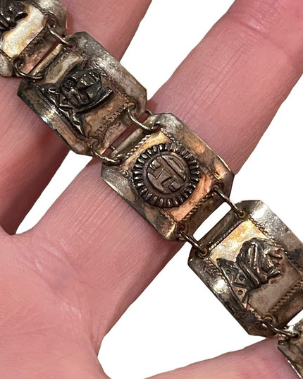 Vintage Sterling silver Peru Bracelet Gods sun Symbols