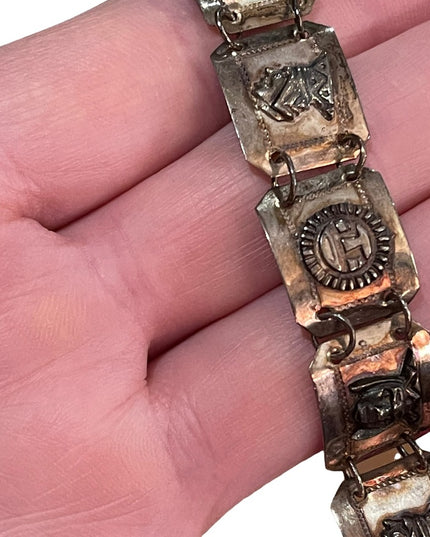 Vintage Sterling silver Peru Bracelet Gods sun Symbols
