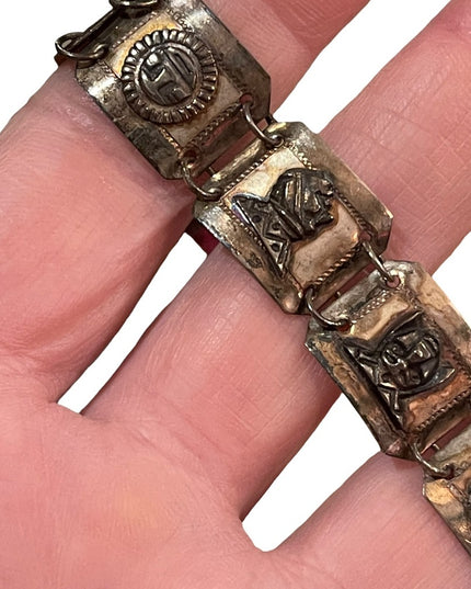 Vintage Sterling silver Peru Bracelet Gods sun Symbols