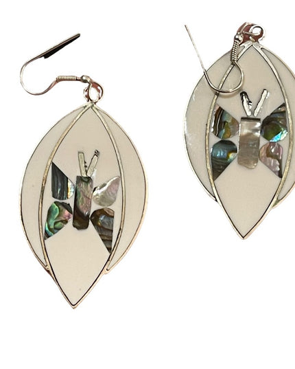 Vintage Alpaca Mexixo silver Butterfly dangle tear drop earrings