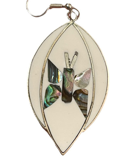 Vintage Alpaca Mexixo silver Butterfly dangle tear drop earrings