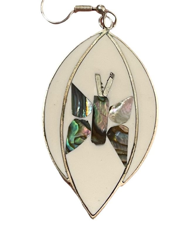 Vintage Alpaca Mexixo silver Butterfly dangle tear drop earrings