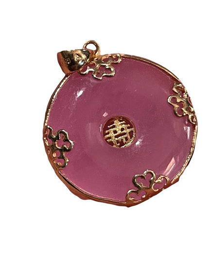 Sterling gold plt chinese good luck symbol pink jadite