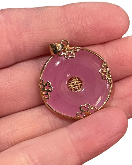 Sterling gold plt chinese good luck symbol pink jadite