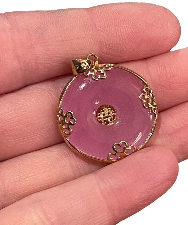 Sterling gold plt chinese good luck symbol pink jadite