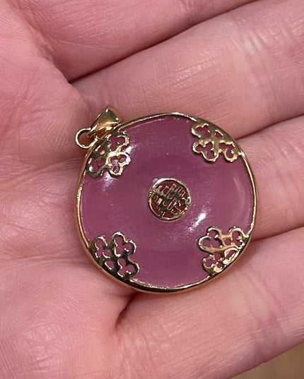 Sterling gold plt chinese good luck symbol pink jadite
