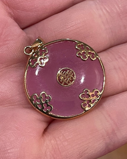 Sterling gold plt chinese good luck symbol pink jadite
