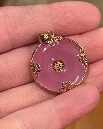 Sterling gold plt chinese good luck symbol pink jadite