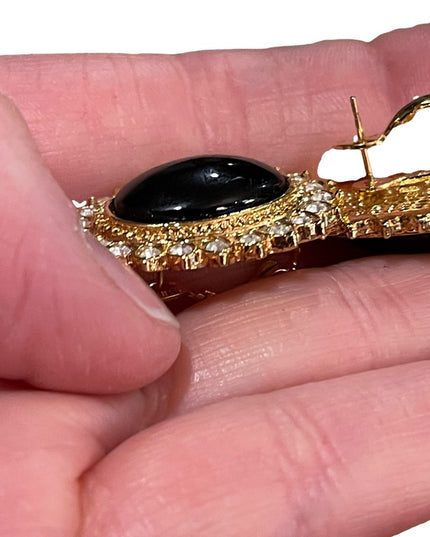 Vintage 1980s Butler black onyx crystal gold finish rhinestone Fifth Ave Collec