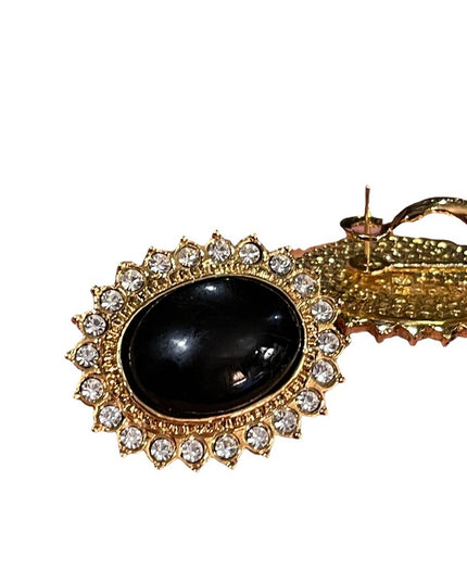 Vintage 1980s Butler black onyx crystal gold finish rhinestone Fifth Ave Collec
