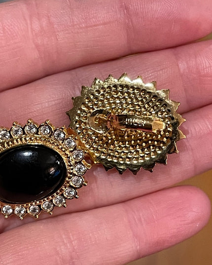 Vintage 1980s Butler black onyx crystal gold finish rhinestone Fifth Ave Collec
