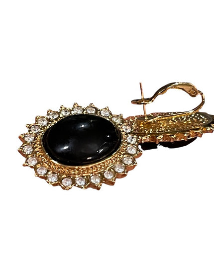 Vintage 1980s Butler black onyx crystal gold finish rhinestone Fifth Ave Collec