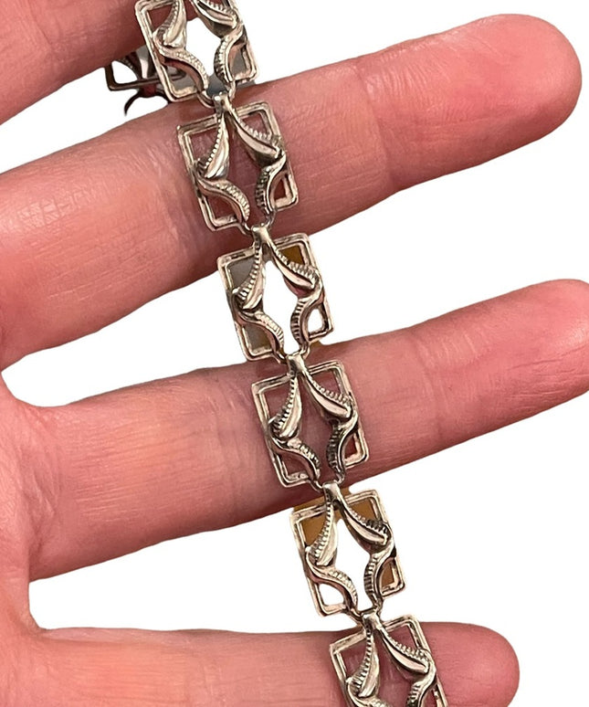 Antique Victorian Sterling 925 link silver square bracelet