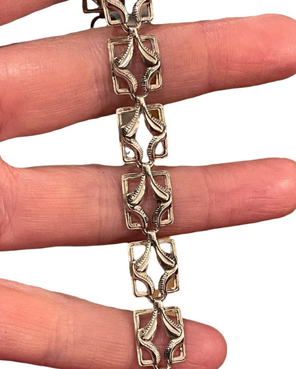 Antique Victorian Sterling 925 link silver square bracelet