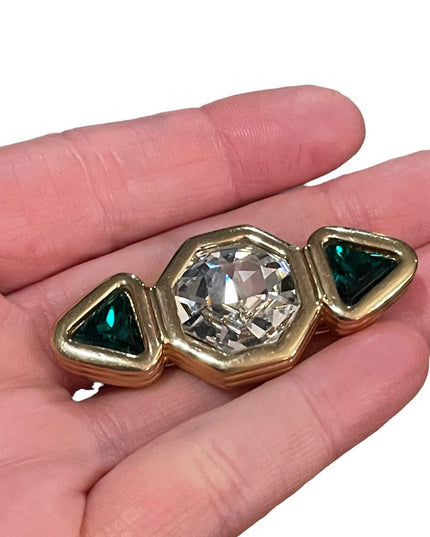 Vintage 1980s Authentic Swarovski Crystal brooch (SAL) green chunky beautiful