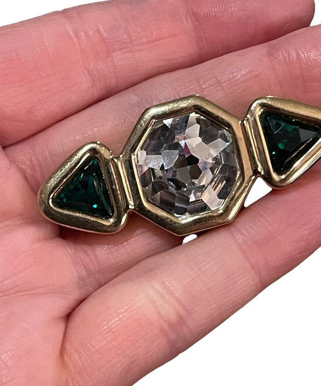 Vintage 1980s Authentic Swarovski Crystal brooch (SAL) green chunky beautiful