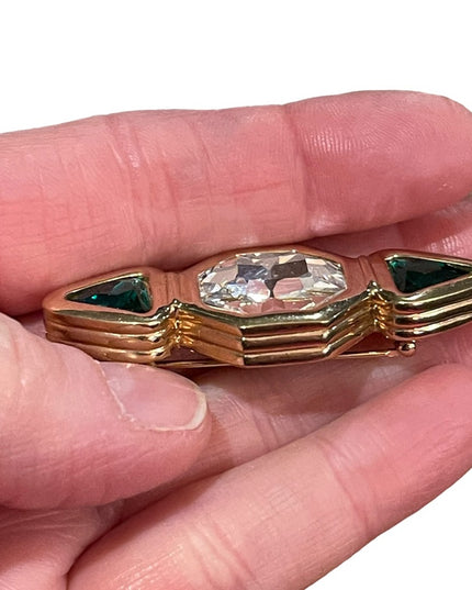 Vintage 1980s Authentic Swarovski Crystal brooch (SAL) green chunky beautiful