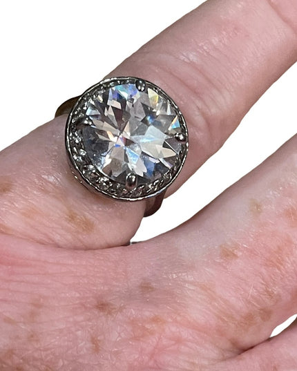Spactacular large Sparkly Crystal Sterling silver 925 ring vintage