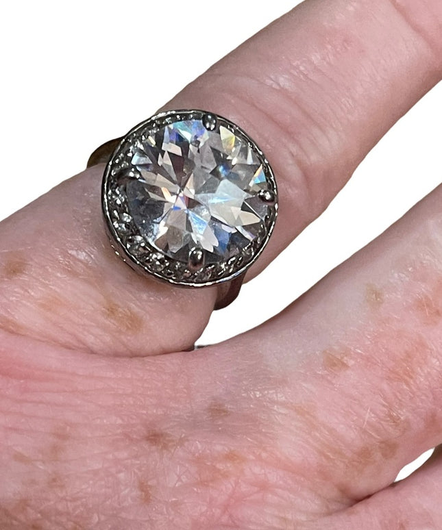 Spactacular large Sparkly Crystal Sterling silver 925 ring vintage