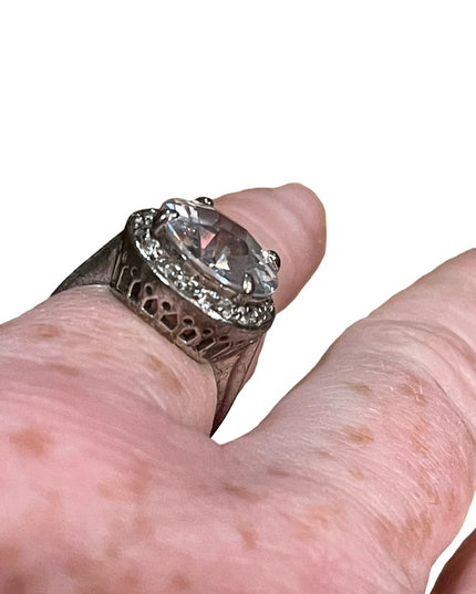 Spactacular large Sparkly Crystal Sterling silver 925 ring vintage