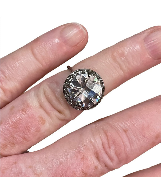Spactacular large Sparkly Crystal Sterling silver 925 ring vintage