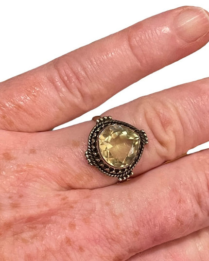 Sterling silver yellow amethyst ring vintage 925