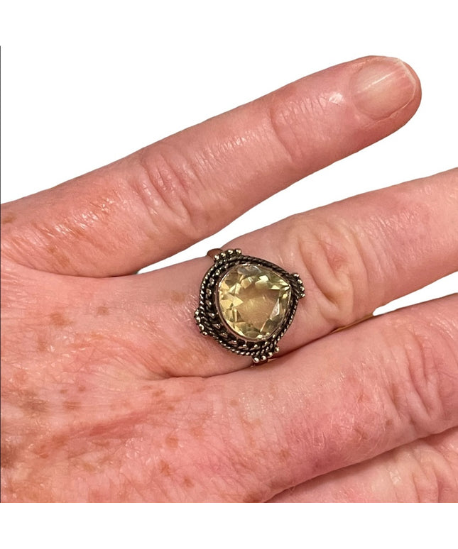 Sterling silver yellow amethyst ring vintage 925