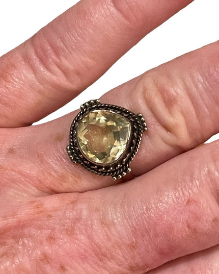 Sterling silver yellow amethyst ring vintage 925