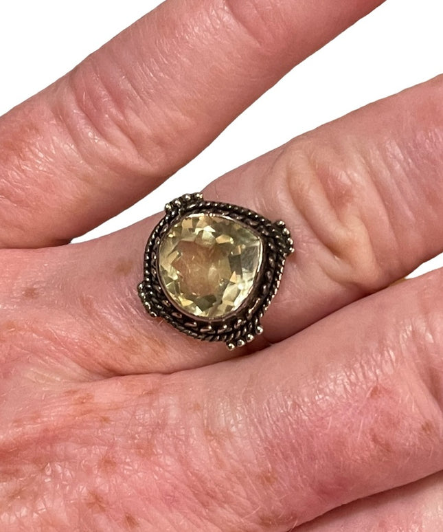 Sterling silver yellow amethyst ring vintage 925