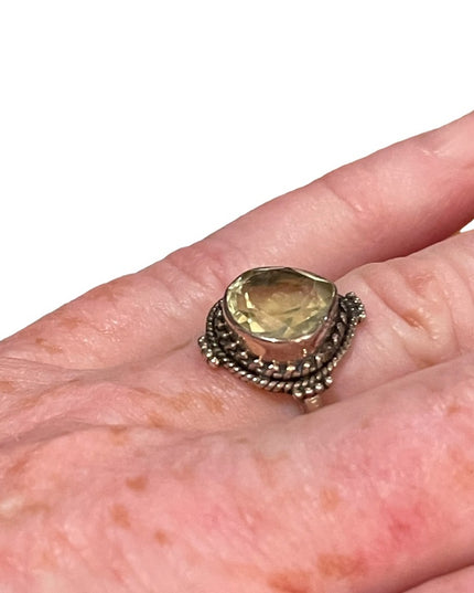 Sterling silver yellow amethyst ring vintage 925
