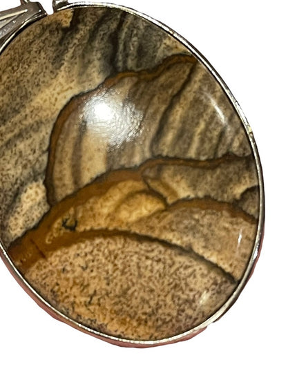 Vintage Large Picture Jasper Oval sterling silver 925 pendant necklace
