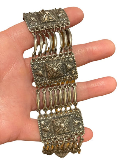 Antique Early 1900s Mexico Sterling silver 900 Link fancy etched mayan bracelet