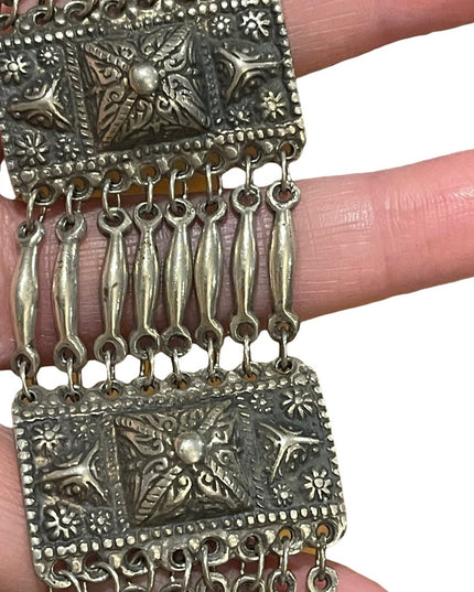 Antique Early 1900s Mexico Sterling silver 900 Link fancy etched mayan bracelet