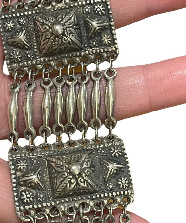Antique Early 1900s Mexico Sterling silver 900 Link fancy etched mayan bracelet