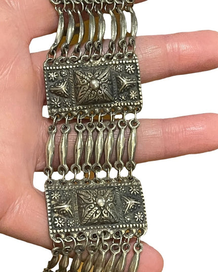 Antique Early 1900s Mexico Sterling silver 900 Link fancy etched mayan bracelet