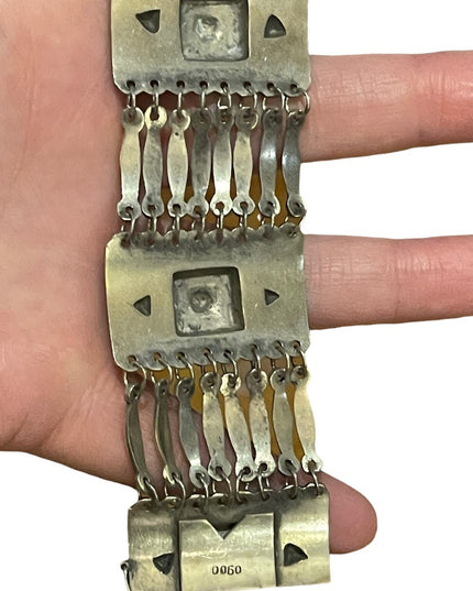 Antique Early 1900s Mexico Sterling silver 900 Link fancy etched mayan bracelet