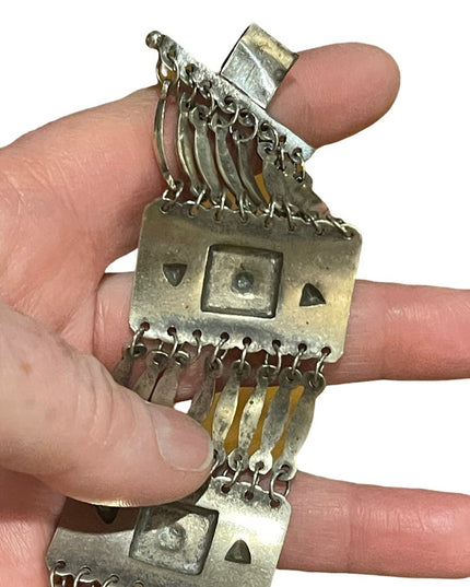 Antique Early 1900s Mexico Sterling silver 900 Link fancy etched mayan bracelet