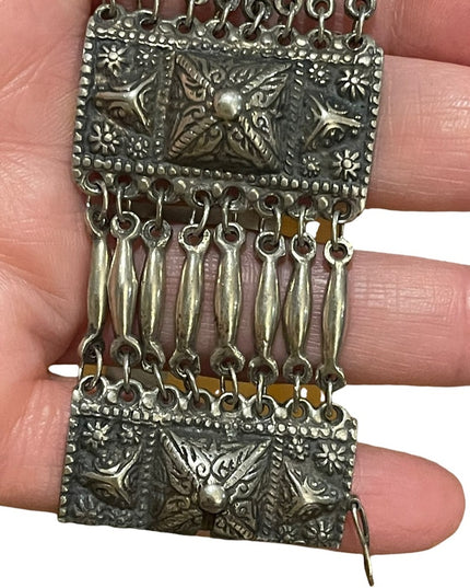 Antique Early 1900s Mexico Sterling silver 900 Link fancy etched mayan bracelet