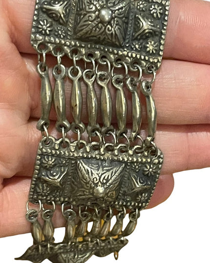 Antique Early 1900s Mexico Sterling silver 900 Link fancy etched mayan bracelet