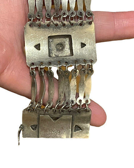 Antique Early 1900s Mexico Sterling silver 900 Link fancy etched mayan bracelet