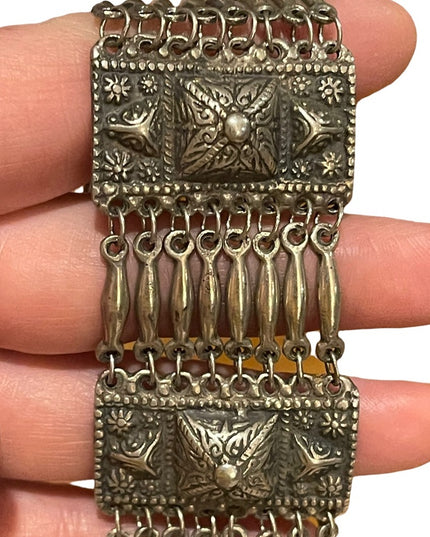 Antique Early 1900s Mexico Sterling silver 900 Link fancy etched mayan bracelet