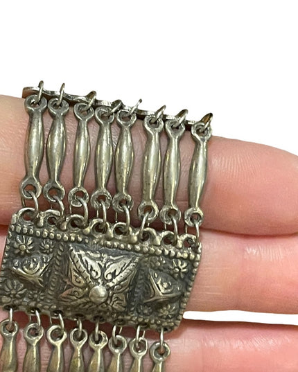 Antique Early 1900s Mexico Sterling silver 900 Link fancy etched mayan bracelet