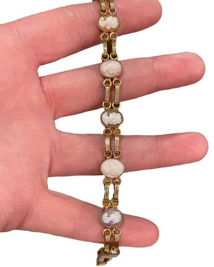 Vintage 12k Gold filled multi cameo texture link bracelet