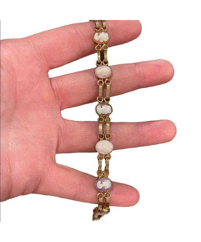 Vintage 12k Gold filled multi cameo texture link bracelet