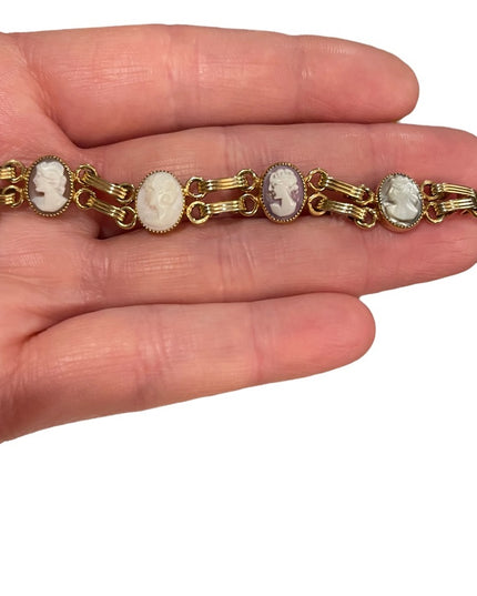 Vintage 12k Gold filled multi cameo texture link bracelet