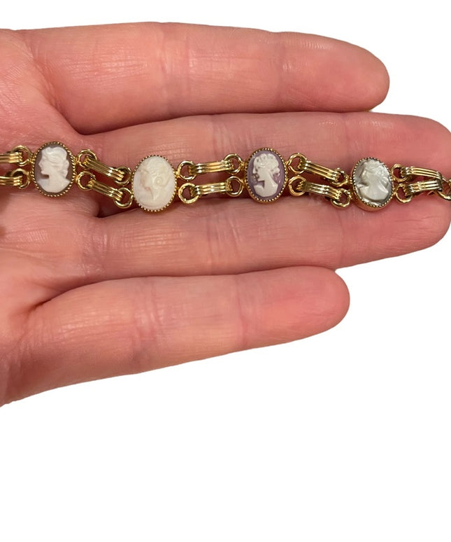 Vintage 12k Gold filled multi cameo texture link bracelet