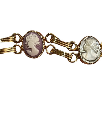 Vintage 12k Gold filled multi cameo texture link bracelet