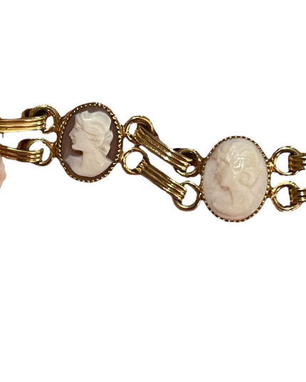 Vintage 12k Gold filled multi cameo texture link bracelet