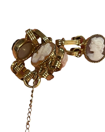 Vintage 12k Gold filled multi cameo texture link bracelet