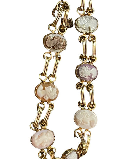 Vintage 12k Gold filled multi cameo texture link bracelet